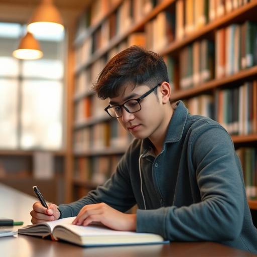 A student studying in the Bella Lingua Academy library