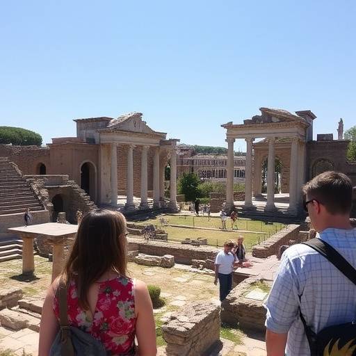 Ancient Roman ruins with a guide explaining the history