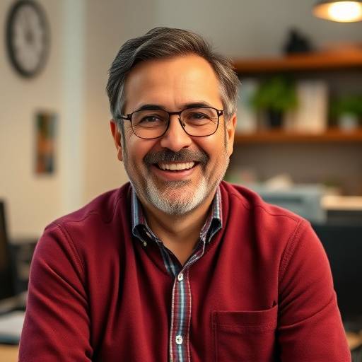 Professor Isabella Rossi, the founder of Bella Lingua Academy, smiling in her office
