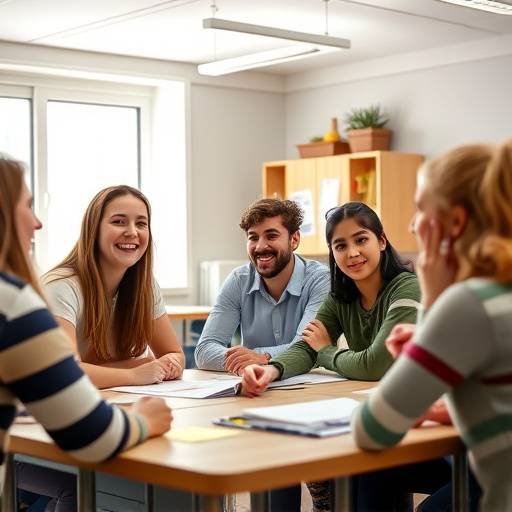 Students laughing and learning in an Italian class at Bella Lingua Academy