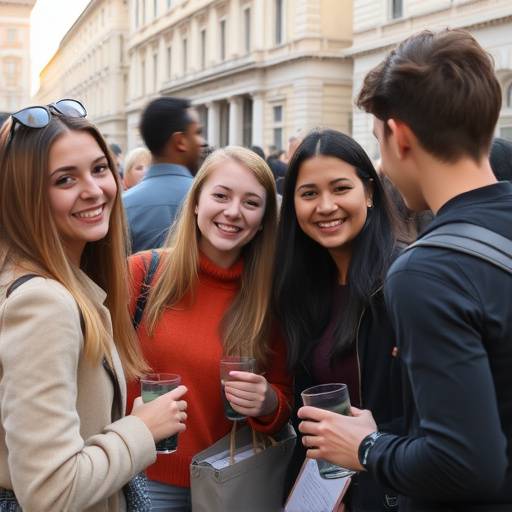 Students socializing during a Bella Lingua Academy event in Rome