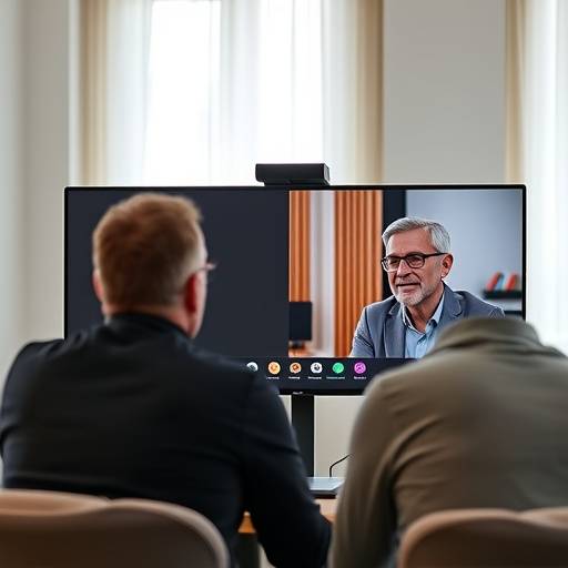 Two people video conferencing in Italian