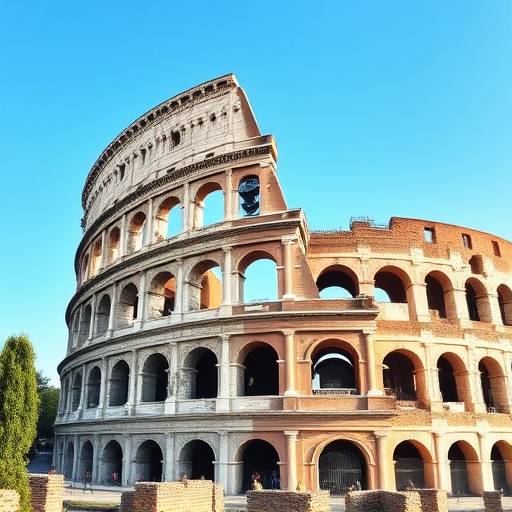 View of the Colosseum in Rome with Italian text overlay